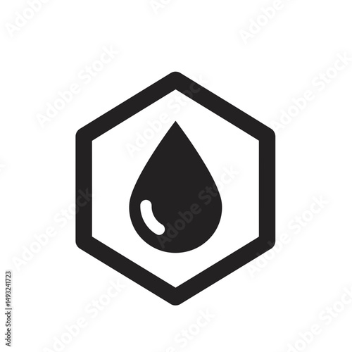 Petroleum Industry Icon with Oil Droplet Within a Hexagonal Frame