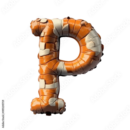Unique balloon letter P shaped orange and beige foil foil sculpture art decoration for celebrations