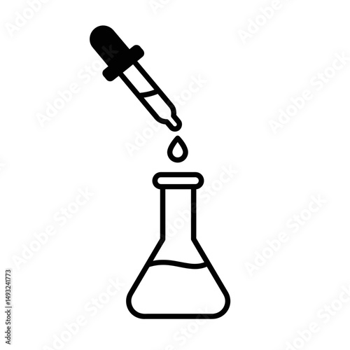 Scientific Experiment Icon with Dropper Releasing Droplet into Flask