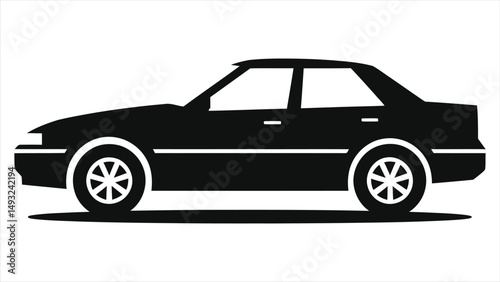 Simple black vector silhouette of a sedan car./A clean, minimalist silhouette of a sedan car.