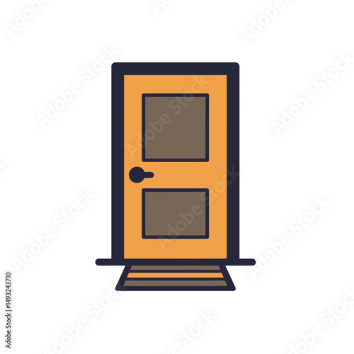Welcoming Home Entryway Icon Front Door with Friendly Welcome Mat