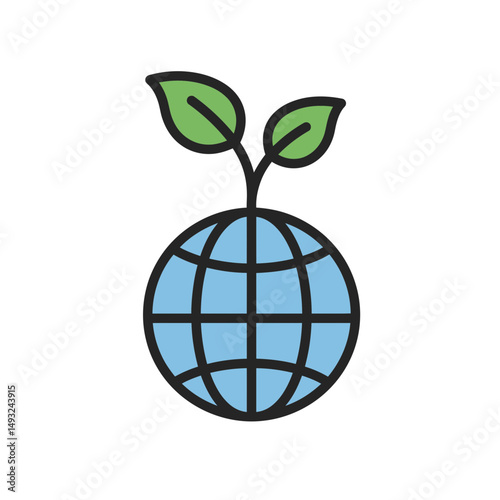 World Ecology Icon Planet Earth with Healthy Sprouting Seedling