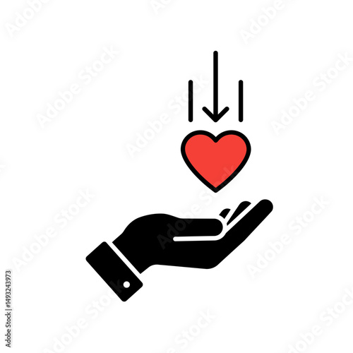 Emotional Support Icon Hand Intercepting Dropping Heart Symbol