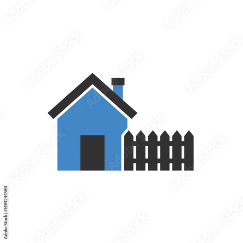 House with Fenced Yard Icon: Secure Residential Property and Family Home