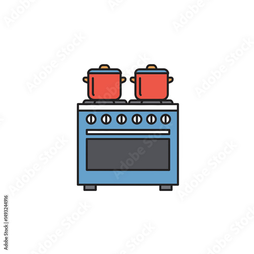 Kitchen Stove with Pots Icon: Home Cooking and Culinary Activity Symbol
