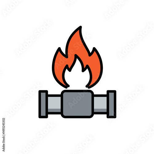 Gas Pipe Flame Icon: Residential Energy, Industrial Power, and Utility Systems
