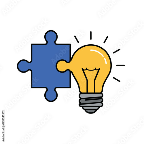 Puzzle Piece Light Bulb Icon: Problem Solving, Idea Generation, and Innovation