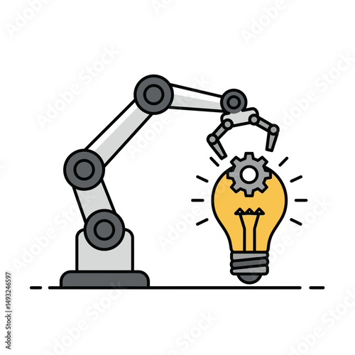 Advanced Robotic Arm Precisely Placing a Mechanical Cog Inside a Modern Light Bulb Concept