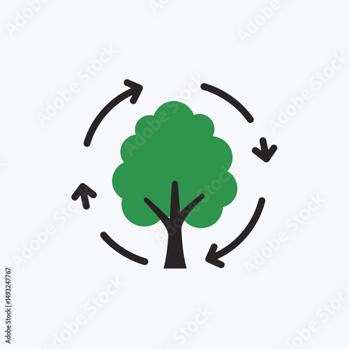 Green Tree Icon With Circular Arrows Representing Environmental Sustainability and Growth