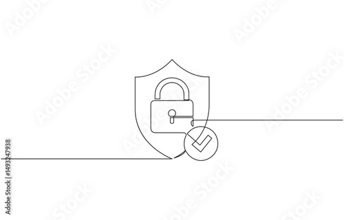 One continuous line drawing of padlock with check mark, Security privacy safety concept in simple linear style. Secret icon in editable stroke. 
