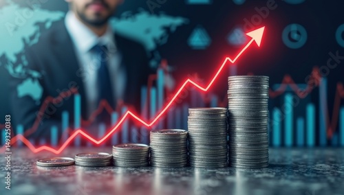 Financial Growth Concept with Coins, Chart, and Businessman