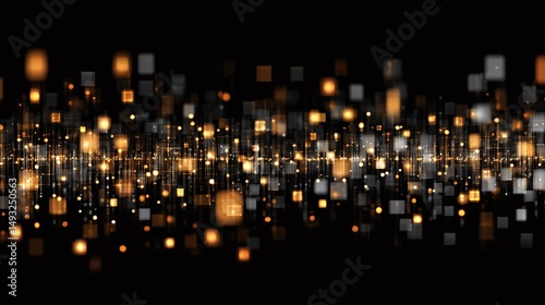Wallpaper Mural Abstract digital landscape with glowing particles and geometric shapes floating against a dark backdrop. Data visualization or futuristic technology concept. Torontodigital.ca