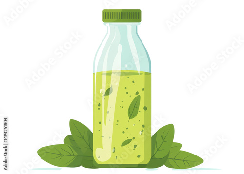 Refreshing green smoothie in a glass bottle