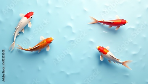 Koi fish swimming in blue water pond peaceful serene art