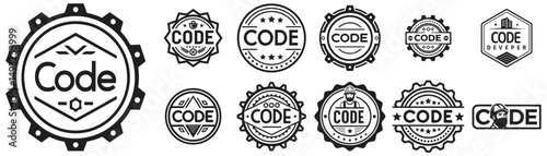 Retro Tech & Coding Club Logos: CODE Lettering Vector Graphics Collection