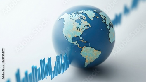 Globe with rising graph isolated on white background, economic growth