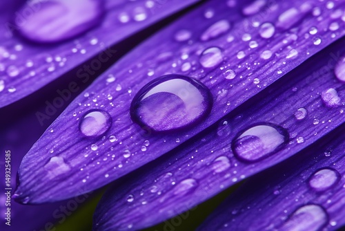 Close up of Dew Drops on Vibrant Purple Flower Petals A Stunning Macro Image of Nature's Beauty