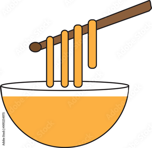 Vector Illustration: Lifting Noodles with Chopsticks from a Bowl