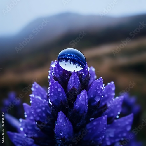Dewdrop on Purple Flower Macro  Nature Image Stunning Landscape Background