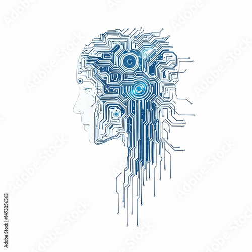 Futuristic AI Cyborg Profile with Complex Neural Circuitry