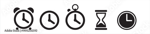 Time and Clock line icon set. Included Clock, Stopwatch, Timer vector icon collection,  watch icon, black clock sign collection, Victor illustration Eps 10.