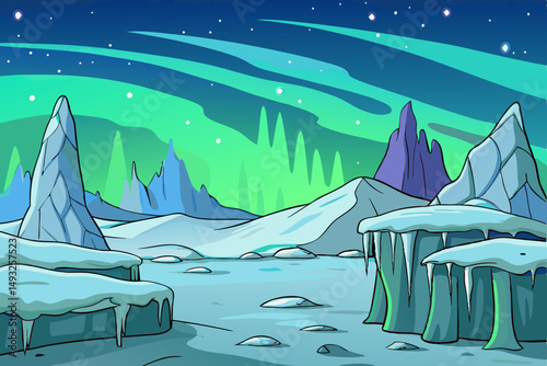 Frozen tundra with towering ice formations vector illustration