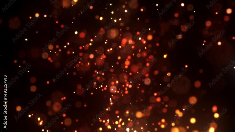 Flying around fire dust particles sparks or ember from a burning fire with realistic movement. on a black background