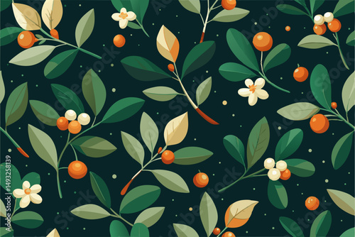 Mistletoe pattern on dark green background vector illustration