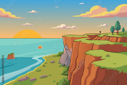 Breathtaking cliffside overlooking vast ocean vector illustration