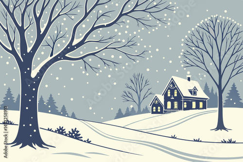 Snowfall with sparkling lights on Christmas night vector illustration