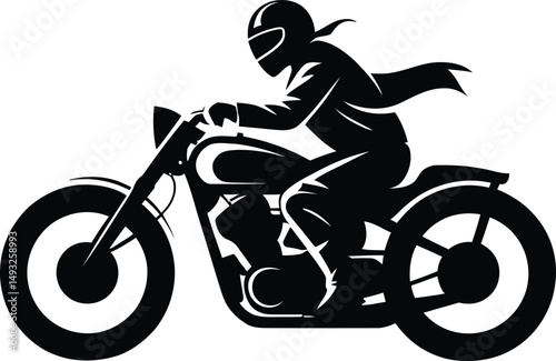 Black and white motorcycle silhouette illustration on a white background
