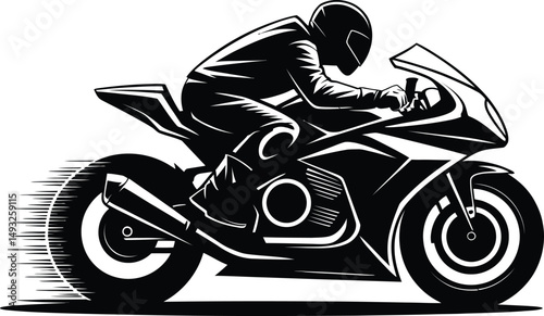 Black and white motorcycle silhouette illustration on a white background