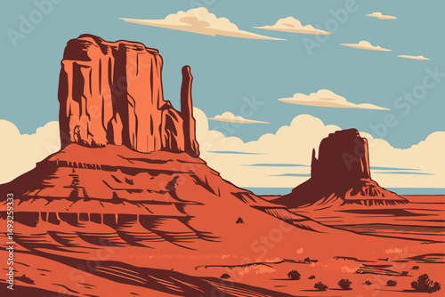 Towering red rock formations under clear sky vector illustration
