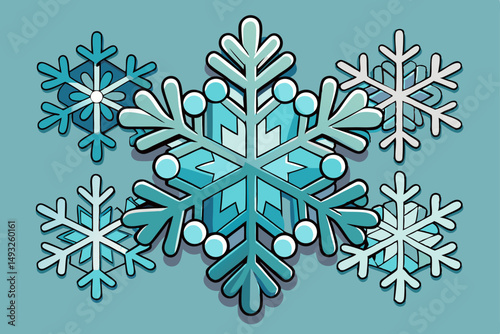Abstract snowflakes in icy color palette vector illustration