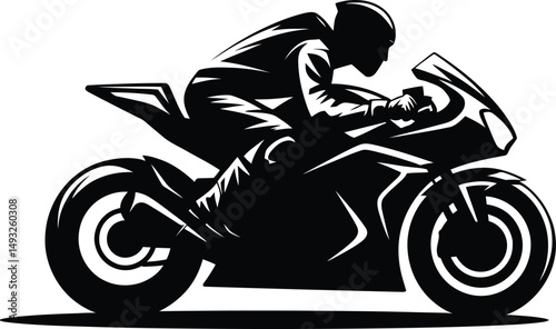 Black and white motorcycle silhouette illustration on a white background