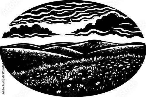 Breathtaking panorama of rolling hills under vast sky vector illustration