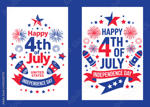 Two Happy 4Th Of July Independence Day Festive Design Templates
