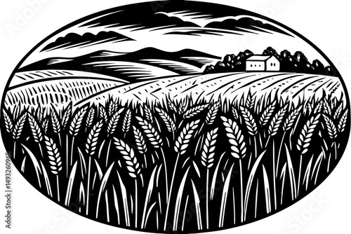 Vast wheat field swaying gently in summer breeze vector illustration