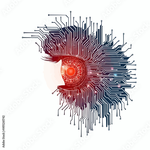 Futuristic AI Cyborg Profile with Complex Neural Circuitry