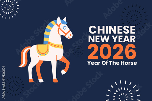 Abstract geometric background poster Chinese New Year 2026. Year of the Horse