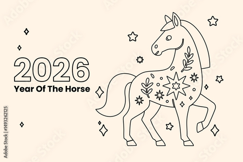 Background poster outline of the horse Chinese New Year 2026. Year of the Horse