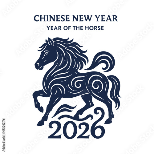 Background poster silhouette of a horse Chinese New Year 2026. Year of the Horse