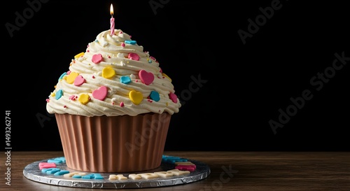 giant cupcake,  mega cupcake,  huge cupcake, Giant Cupcake with Birthday Candle and Sprinkles