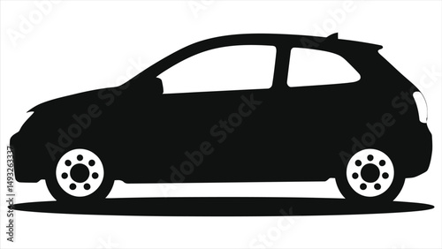 Vector Silhouette of a Modern Hatchback Car/Clean, minimalist silhouette of a modern hatchback car against a plain background.