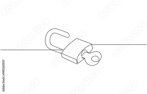 Continuous one line drawing of padlock with key. Single line drawing illustration Key and padlock, Outline style Vector illustration. Single line padlock icon.