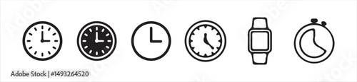 Time and Clock line icon set. Included Clock, Stopwatch, Timer vector icon collection,  watch icon, black clock sign collection, Victor illustration Eps 10.
