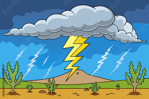 Violent thunderstorm rolling over open plain vector illustration