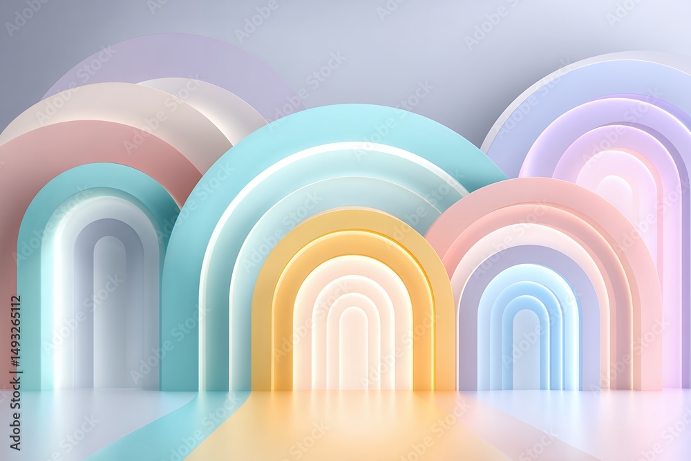 Obraz premium Pastel Rainbow Archways Abstract 3D Render Background