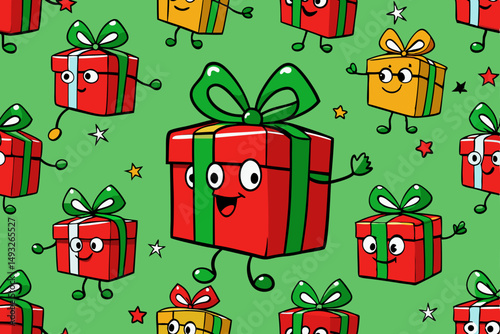 Red and green themed Christmas gift pattern vector illustration