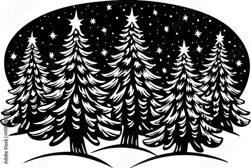 Vector silhouette of Christmas trees with starry sky vector illustration